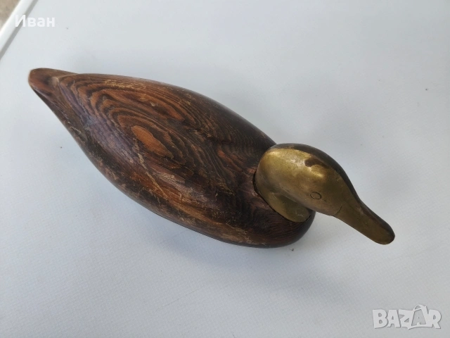 декоративна дървена патица с месингова глава , снимка 2 - Декорация за дома - 53562686