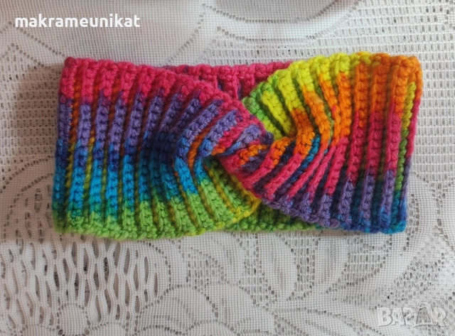 Комплект, лот шапка, ръкавици без пръсти, и лента за глава, нов, ръчно плетиво , снимка 5 - Шапки - 52865882