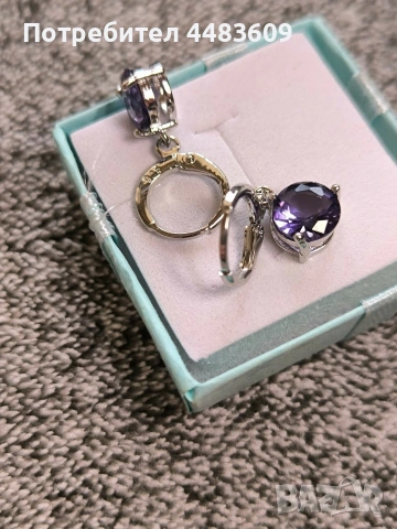 Сребърни обеци с лилав цирконии , снимка 2 - Обеци - 53713029