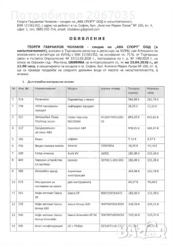 Движими вещи от масата на несъстоятелноста 
