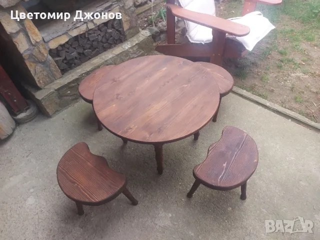 Трикраки столчета и софра(синия,паралия), снимка 3 - Градински мебели, декорация  - 49486507