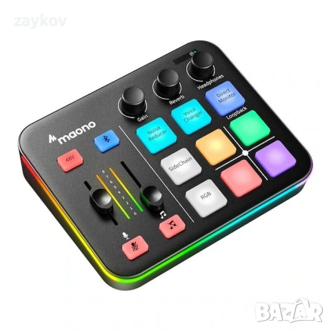 Аудио миксер и звукова карта Maono G1 Neo, RGB, Bluetooth 4.2, XLR, 2 x USB, Jack 3.5 mm, Черен