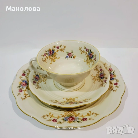 Троен комплект, порцеланова чаша за чай Mitterteich Bavaria.