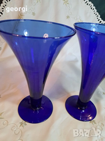 синя стъклена ваза кобалт 32/6, снимка 4 - Вази - 53254670