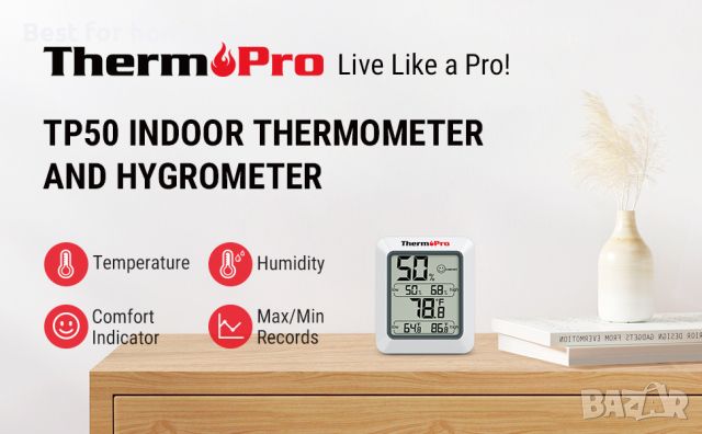 Професионален термометър - хигрометър ThermoPro TP50, снимка 2 - Други - 45536216