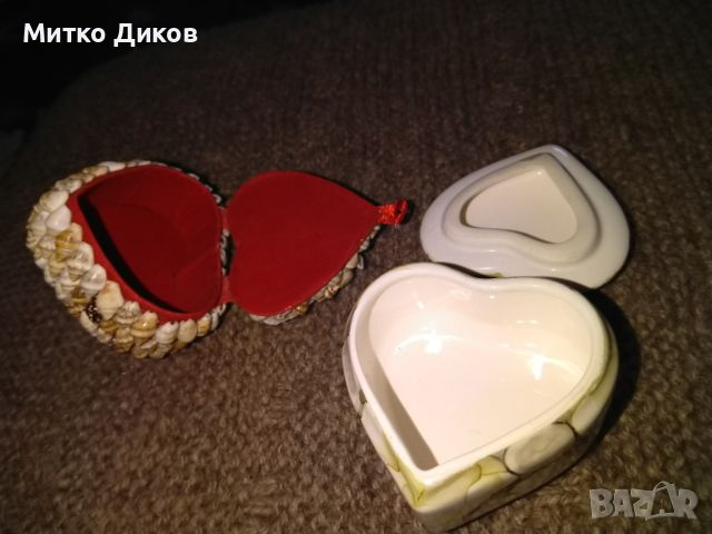Кутия за бижута тип сърце порцеланова и от миди 45х60мм отлични, снимка 6 - Декорация за дома - 45222957