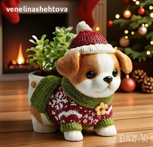 3D Коледно кученце куче с шапка шал силиконов молд форма кашпа за декорация 