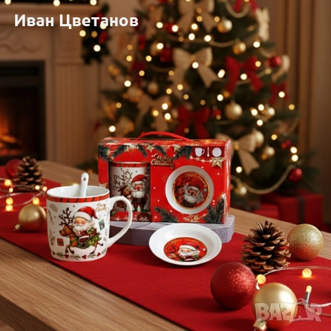 Премиум коледен подаръчен сет – керамична чаша с аксесоари