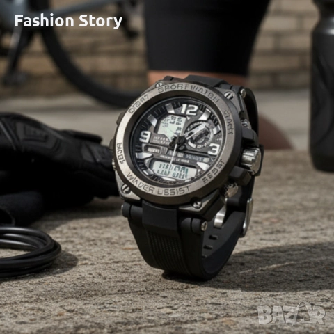 Спортен аналогово-дигитален мъжки часовник с подсветка, аларма и водоустойчив корпус