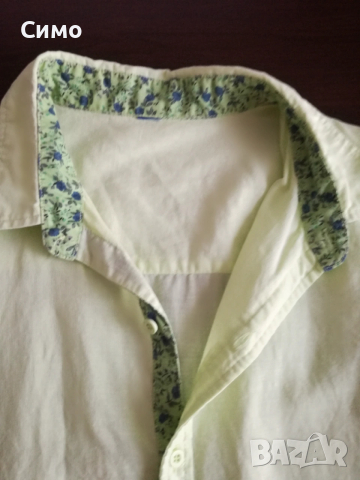 XL - Ленена Мъжка Риза Къс Ръкав, снимка 2 - Ризи - 53202860