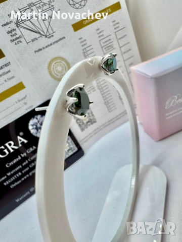 Сребърни обеци с мойсанит (Диамант) 1 карат, снимка 4 - Обеци - 53991609