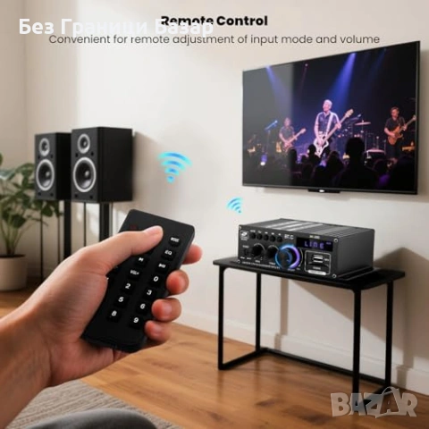 Нов аудио Bluetooth 5.0 стерео усилвател 40W+40W с LCD и дистанционно, снимка 5 - Други - 53006623