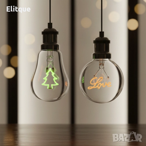 Коледна LED декоративна крушка с фигура – Елха / Love – Топъл празничен акцент за дома и подарък, снимка 7 - Други - 52629405