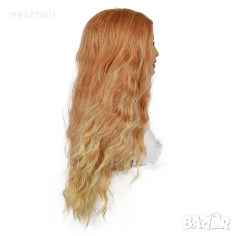 Оранжева къдрева перука с руси краища на път, снимка 5 - Аксесоари за коса - 50457402