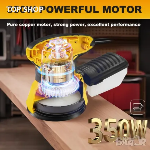 Орбитален шлайф Enventor, 350 W, 6000-13000 RPM, 6 скорости, с кутия за събиране на прах, 125 мм, снимка 4 - Гедорета - 49500424