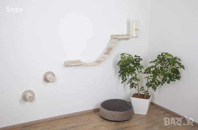 Стена за катерене за котки, комплект от 6 части, бежова