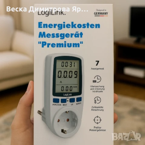 Енергометър LogiLink „Premium“ – измервател на разхода на електроенергия, снимка 3 - Други - 50886513