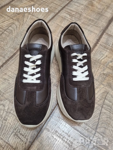 Дамски спортни обувки от естествена кожа в кафяво с бежово подметка , снимка 4 - Дамски ежедневни обувки - 53890398