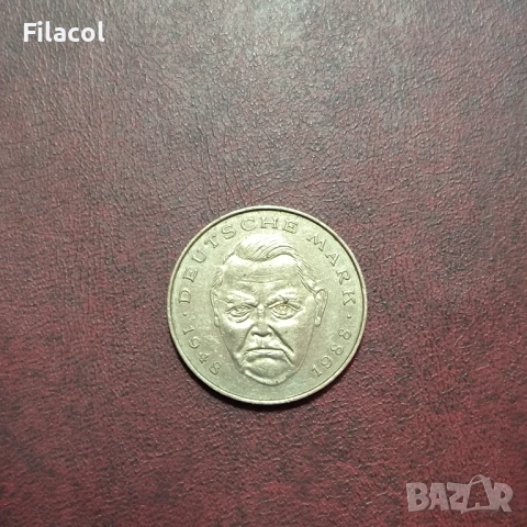 Германия 2 марки 1994 г. МД 'J' - Хамбург Л. Ерхард, снимка 2 - Нумизматика и бонистика - 52773604