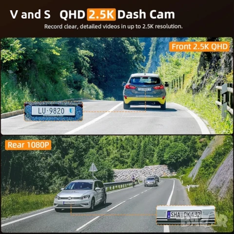 Видеорегистратор за автомобили отпред и отзад, 2.5K/1080P камера, безплатна карта 64GB, вграден WiFi, снимка 5 - Камери - 50703921