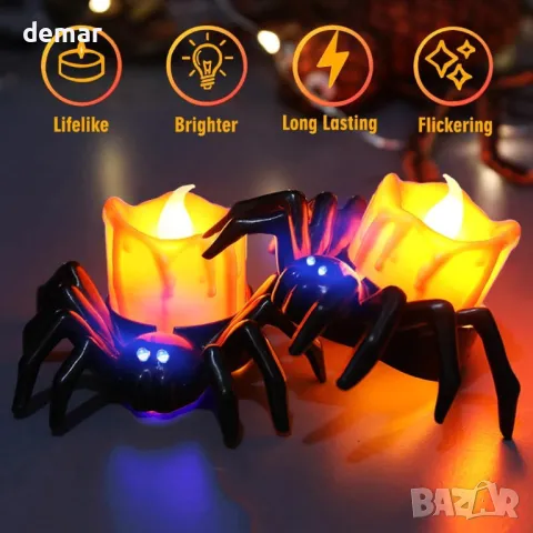 6 броя Хелоуин LED свещи "паяк" на батерии, снимка 2 - Лед осветление - 49791831