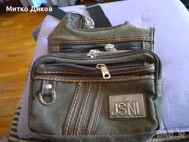 Маркова чанта отлична за през рамо с много прегради маркова на JSNL 22х20х8 см промазан плат