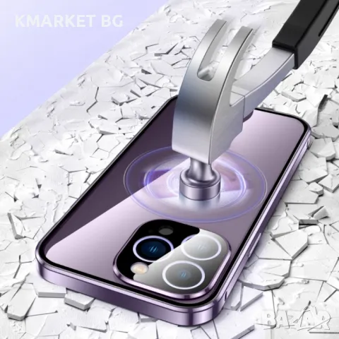 Apple iPhone 15 Удароустойчив Калъф Metal Frame с Магнит 360 Градуса Защита и Протектор, снимка 5 - Калъфи, кейсове - 47206119