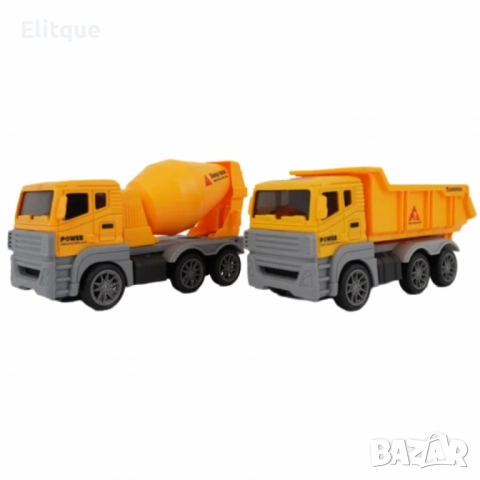 Комплект жълти строителни камиони с въртяща се цистерна и повдигаща се каросерия, снимка 3 - Други - 52745109