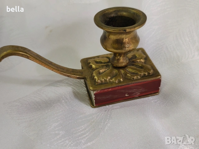 Месингов свещник „Кибритница“., снимка 2 - Антикварни и старинни предмети - 54280584