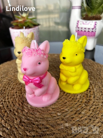 Соева свещ зайче ръчно направена ароматизирана, снимка 2 - Декорация за дома - 53898590