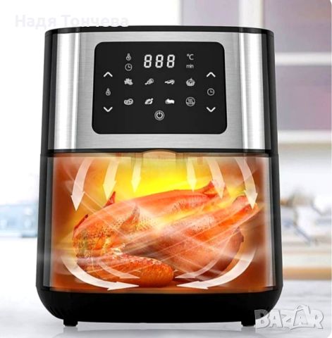 Фритюрник AirFry  1400W, 5.5л., Горещ въздух, Таймер, до 200°C, Сив, 2 ГОДИНИ ГАРАНЦИЯ, снимка 6 - Фритюрници - 45619564