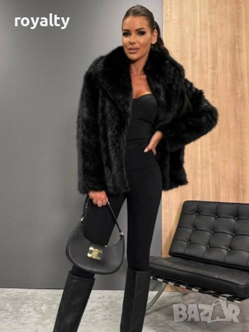 Дамско черно пухкаво палто, снимка 3 - Палта, манта - 52266635