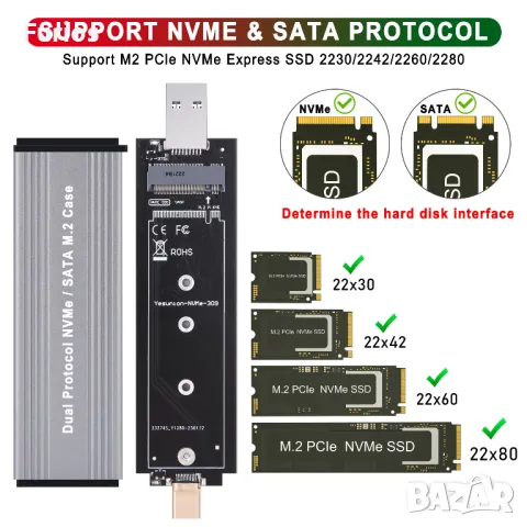 M.2 SATA NVMe PCIe USB Case, снимка 3 - Външни хард дискове - 47045278