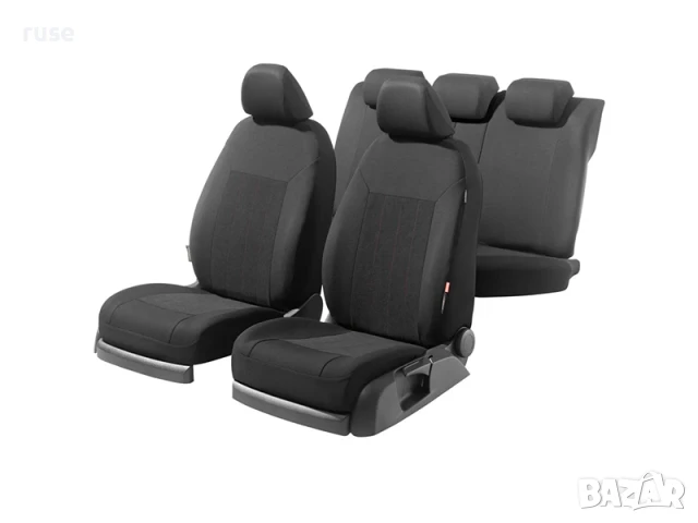 НОВИ! Комлект калъфи тапицерия за автомобилни седалки, 14 части, черно с червен шев