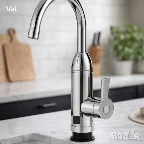 Електрически хромиран смесител с моментално загряване на водата и LCD екран - винаги топла вода, снимка 6 - Смесители - 53879668