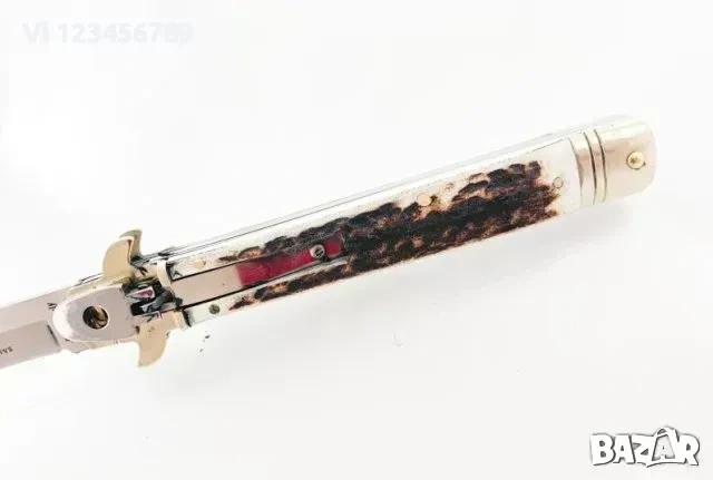 Сгъваем автоматичен нож - стилето , с чирени от еленов рог,100х245, снимка 2 - Ножове - 53817914