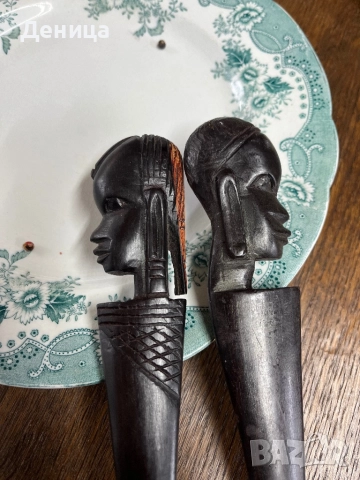 Комплект  ръчно резбовани дървени прибори за сервиране на салата, снимка 3 - Прибори за хранене, готвене и сервиране - 52620970