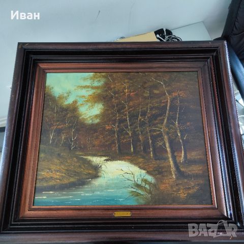 Автентична ландшафтна картина-масло на белгийски художник  Roelandt, снимка 2 - Картини - 46405314