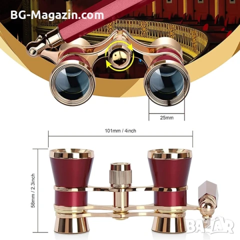 Луксозен театрален бинокъл с дръжка за театър опера концерти балет подарък с увеличение 3×25, снимка 3 - Други ценни предмети - 50931378