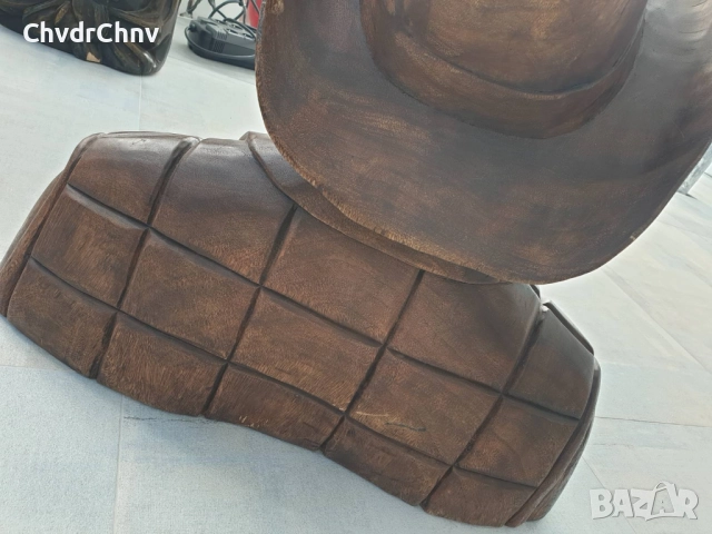 70см-50кг ръчна дърворезба статуя/голяма дървена скулптура/фигура-бюст на мексиканец-каубой, снимка 10 - Статуетки - 52020340