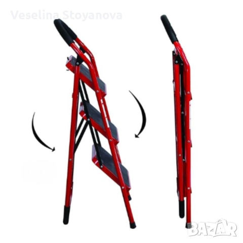 Лека сгъваема стълба – 3 Стъпала, до 150 кг, супер компактно прибиране, снимка 4 - Други стоки за дома - 52747624