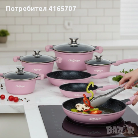 Комплект съдове за готвене Cheffinger от 10 части – тенджери и тигани с мраморно покритие за всички 