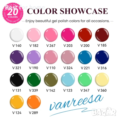Комплект гел лакове за нокти VANREESA с UV светлина, 36 броя, 20 задължителни цвята, снимка 2 - Други - 53948466