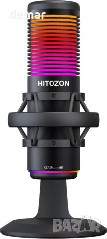 USB микрофон за игри HITOZON, USB кондензаторен микрофон с RGB, заглушаване, усилване, наблюдение, снимка 1 - Микрофони - 46009561