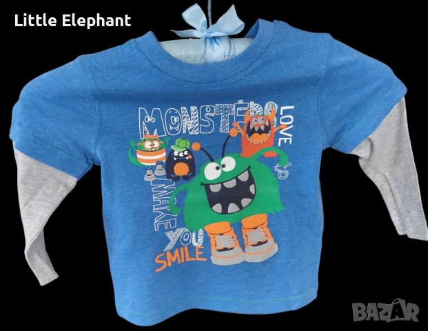 Блузка с дълъг ръкав за 9-12 мес момченце"Monsters love to make you smile",Англия/нова