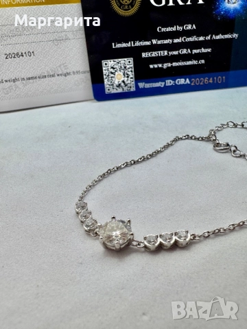 Сребърна гривна с мойсанит (диамант) 1 карат , снимка 7 - Гривни - 52261442