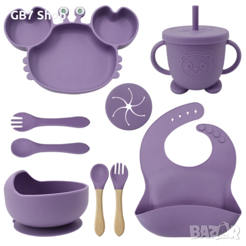 Комплект Силиконови Бебешки Прибори 9 в 1 – Безопасно, Удобно и Весело Хранене!, снимка 15 - Прибори, съдове, шишета и биберони - 52740785