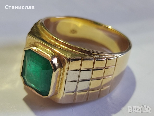 Масивен златен пръстен с Колумбийски смарагд/изумруд, снимка 10 - Пръстени - 51840416