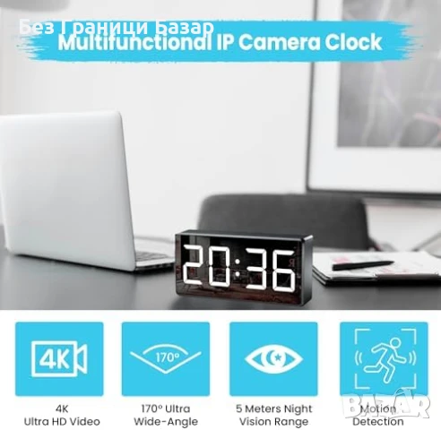 Нова 4K Скрита WiFi Камера в Часовник 170° Широк Ъгъл Нощно Виждане, снимка 7 - Други - 50636869