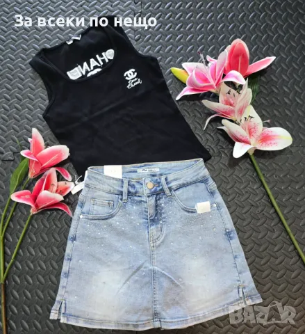 Chanel🔝Burberry Дамски Комплект Потник И Дънкова Пола-Панталон - 2 Налични Цвята Потници Код VL-79, снимка 3 - Комплекти - 50424094